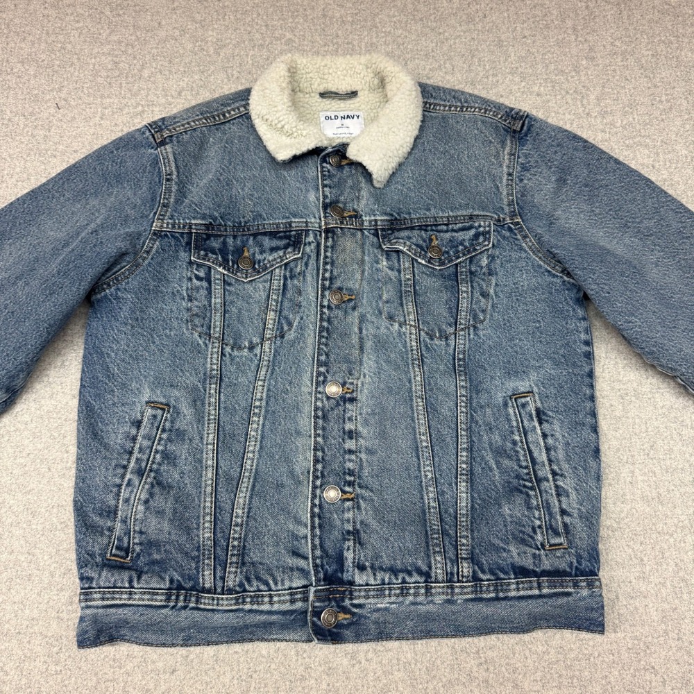 Old Navy | Sherpa Lined Denim Trucker Jacket | M | Blue | Button Pockets Casual